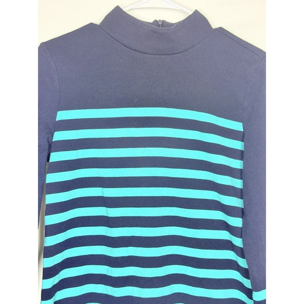 Talbots Striped Mock Neck Top Womens Large Blue Teal Cotton Modal Stretch Knit